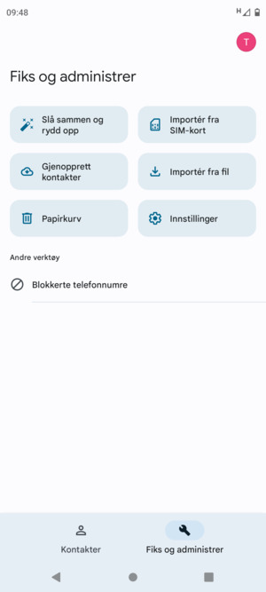Velg Importér fra SIM-kort