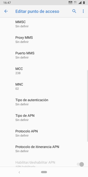 Desplácese hacia abajo e introduzca la información de Internet