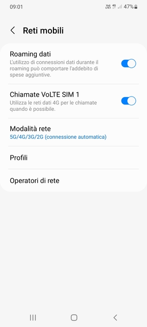 Attiva o disattiva Roaming dati