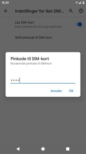 Indtast din Nuværende pinkode til SIM-kort og vælg OK