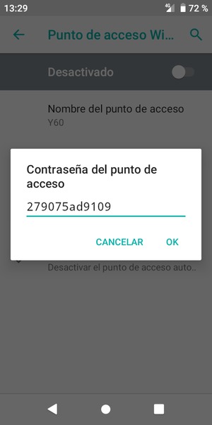 Introduzca una contraseña de punto de acceso Wi-Fi de al menos 8 caracteres y seleccione OK
