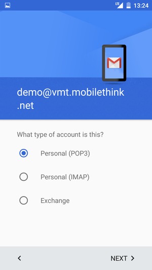 Select Personal (POP3) or Personal (IMAP) and select NEXT