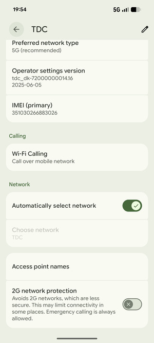 Scroll to and select Access point names