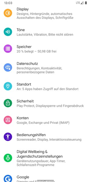 Scrollen Sie und wählen Sie Sicherheit