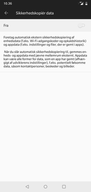Aktiver Sikkerhedskopiér data