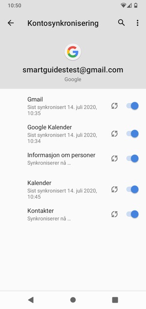 Dine kontakter fra Google vil synkroniseres til telefonen din