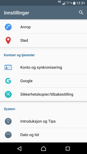 Bla til og velg Konto og synkronisering