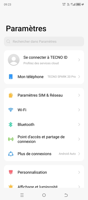 Sélectionnez Paramètres SIM & Réseau