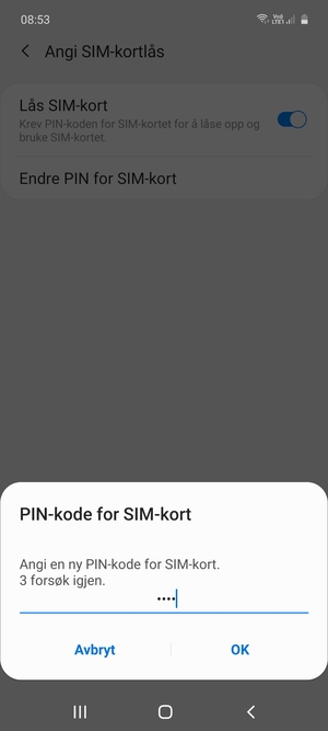 Skriv inn Ny PIN-kode for SIM-kort og velg OK