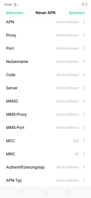 Scrollen Sie nach unten und geben Sie Internetinformationen ein