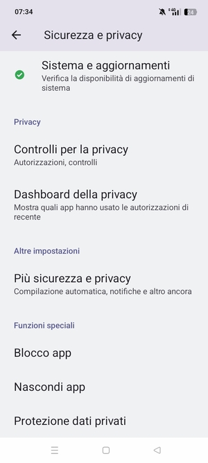 Scorri e seleziona Piú sicurezza e privacy