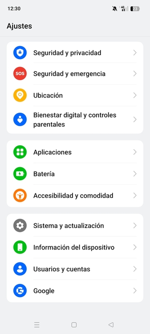 Desplácese y seleccione Sistema y actualizacíón
