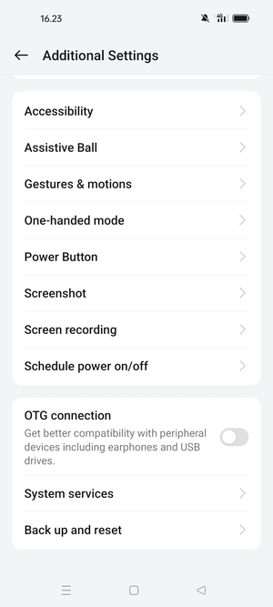 Scroll to and select Back up and reset