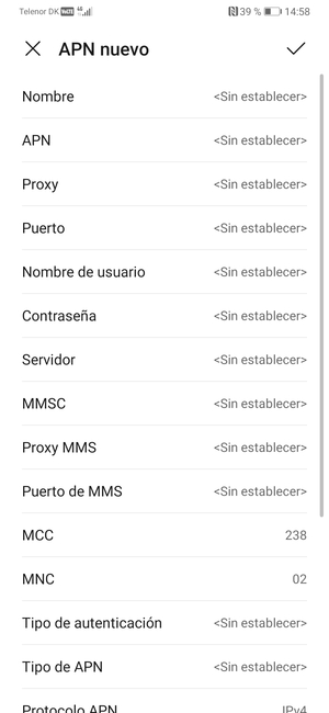 Introduzca la información de MMS