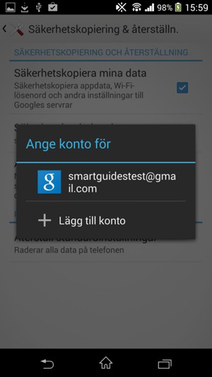 Tryck på ditt säkerhetskopieringskonto