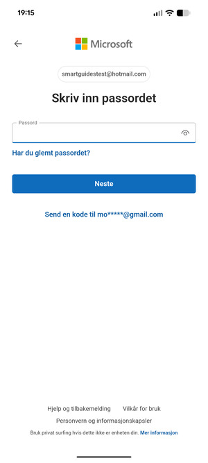 Skriv inn passord og velg Neste