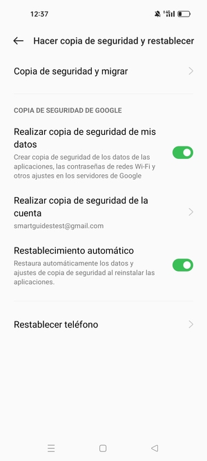 Seleccione Realizar copia de seguridad de la cuenta