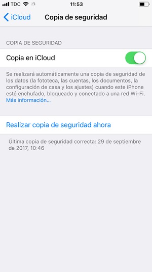 Configurar Copia en iCloud en ON