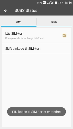 Din PIN-kode til SIM-kort er nu ændret
