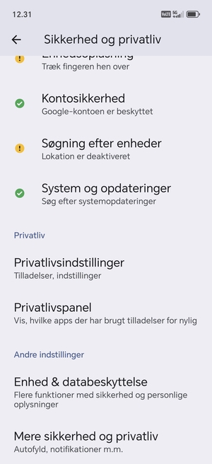 Scroll til og vælg Mere sikkerhed og privatliv