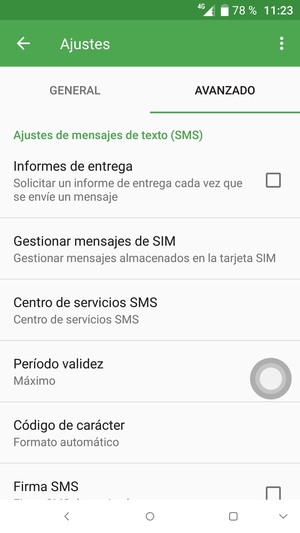 Seleccione Centro de servicios SMS