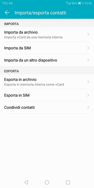 Seleziona Importa da SIM