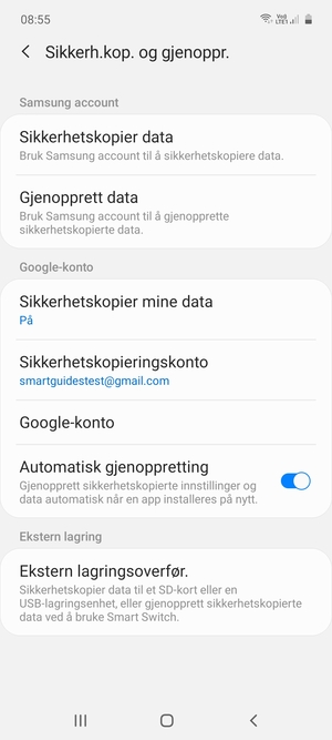 Velg Sikkerhetskopieringskonto