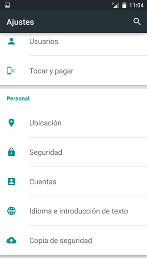 Desplácese y seleccione Seguridad