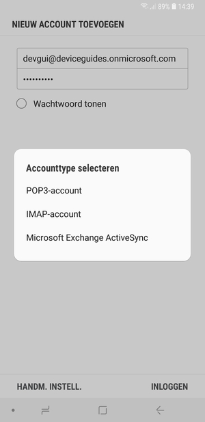 Selecteer Microsoft Exchange ActiveSync