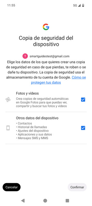 Seleccione la opciones deseada y seleccione Confirmar