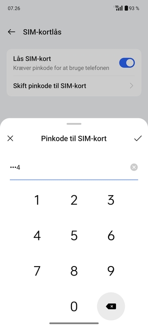 Indtast din Nuværende pinkode til SIM-kort og vælg OK