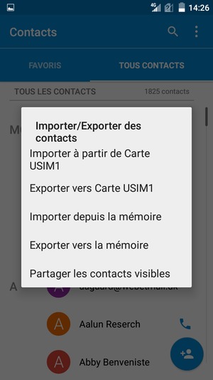 Sélectionnez Importer à partir de Carte USIM