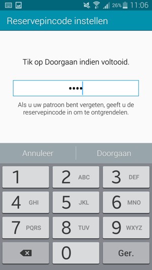 Voer een Reservepincode in en selecteer Doorgaan