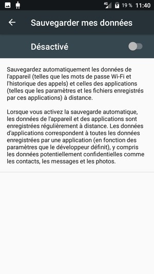 Activer le Sauvegarder mes données