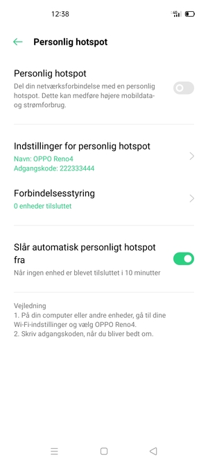 Vælg Indstillinger for personlig hotspot