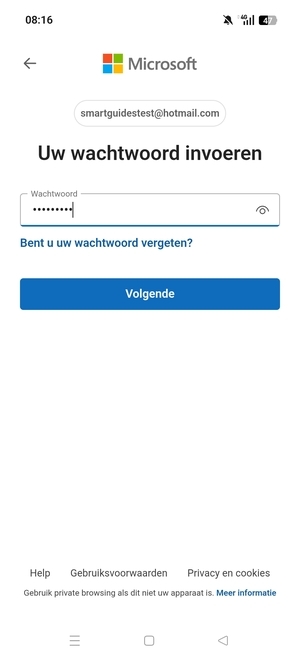Voer uw wachtwoord in en selecteer Volgende