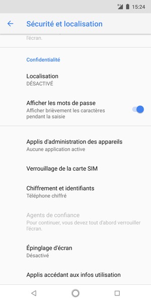 Faites défiler et sélectionnez Verrouillage de la carte SIM