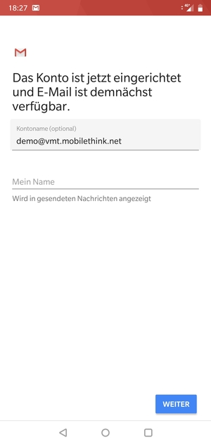 Geben Sie Ihrem Konto einen Namen und geben Sie Ihren Namen ein. Wählen Sie WEITER