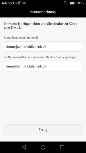 Geben Sie Ihrem Konto einen Namen und geben Sie Ihren Namen ein. Wählen Sie Fertig