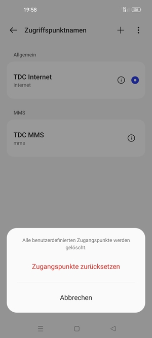 Wählen Sie Zugangspunkte zurücksetzen