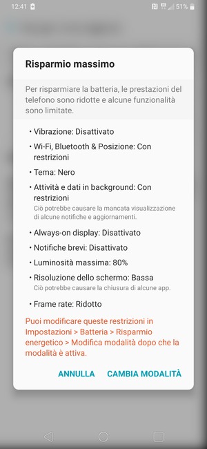Seleziona CAMBIA MODALITÀ