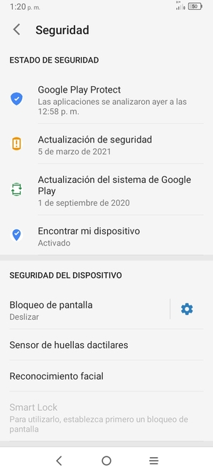 Para activar su bloqueo de pantalla, vaya al menú Seguridad y seleccione Bloqueo de pantalla