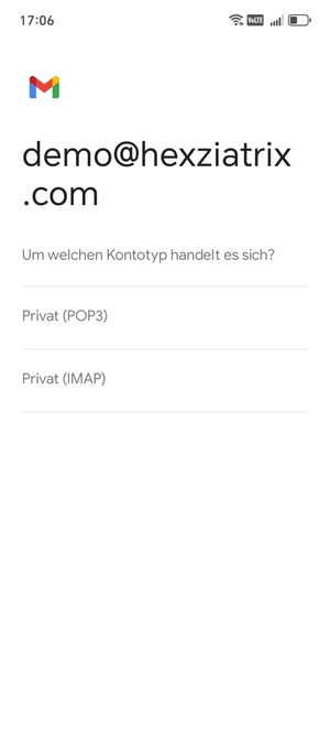 Wählen Sie Privat (POP3) oder Privat (IMAP)
