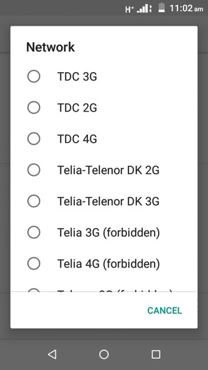 Select a network operator from the list