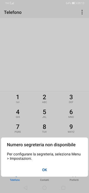 Se la segreteria telefonica non è configurata, seleziona OK