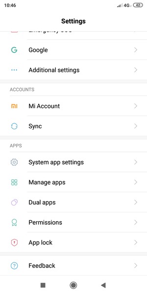 Scroll to and select Sync