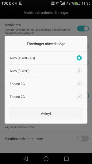 Välj Endast 2G för att aktivera 2G