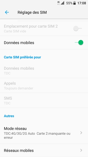 Faites défiler et sélectionnez Mode réseau