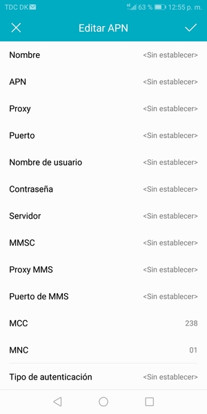 Introduzca la información de Internet