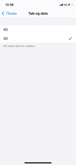 Hvis du ser dette skjermbildet, velg 3G